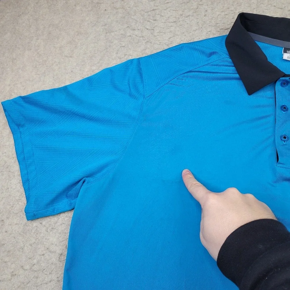 Nike Dri Fit Carolina Panthers Polo Shirt Mens 2XL Blue Short Sleeve Black Trim‎